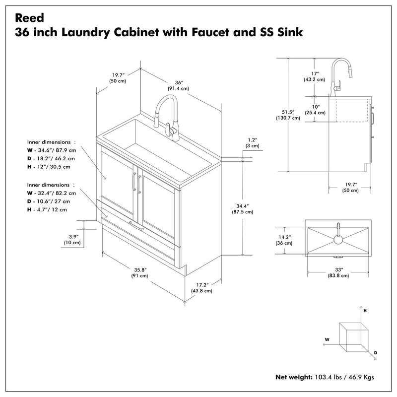 Reed - Deluxe Laundry Cabinet With Pull-Out Faucet And Stainless Steel Sink by HouseOfZazla
