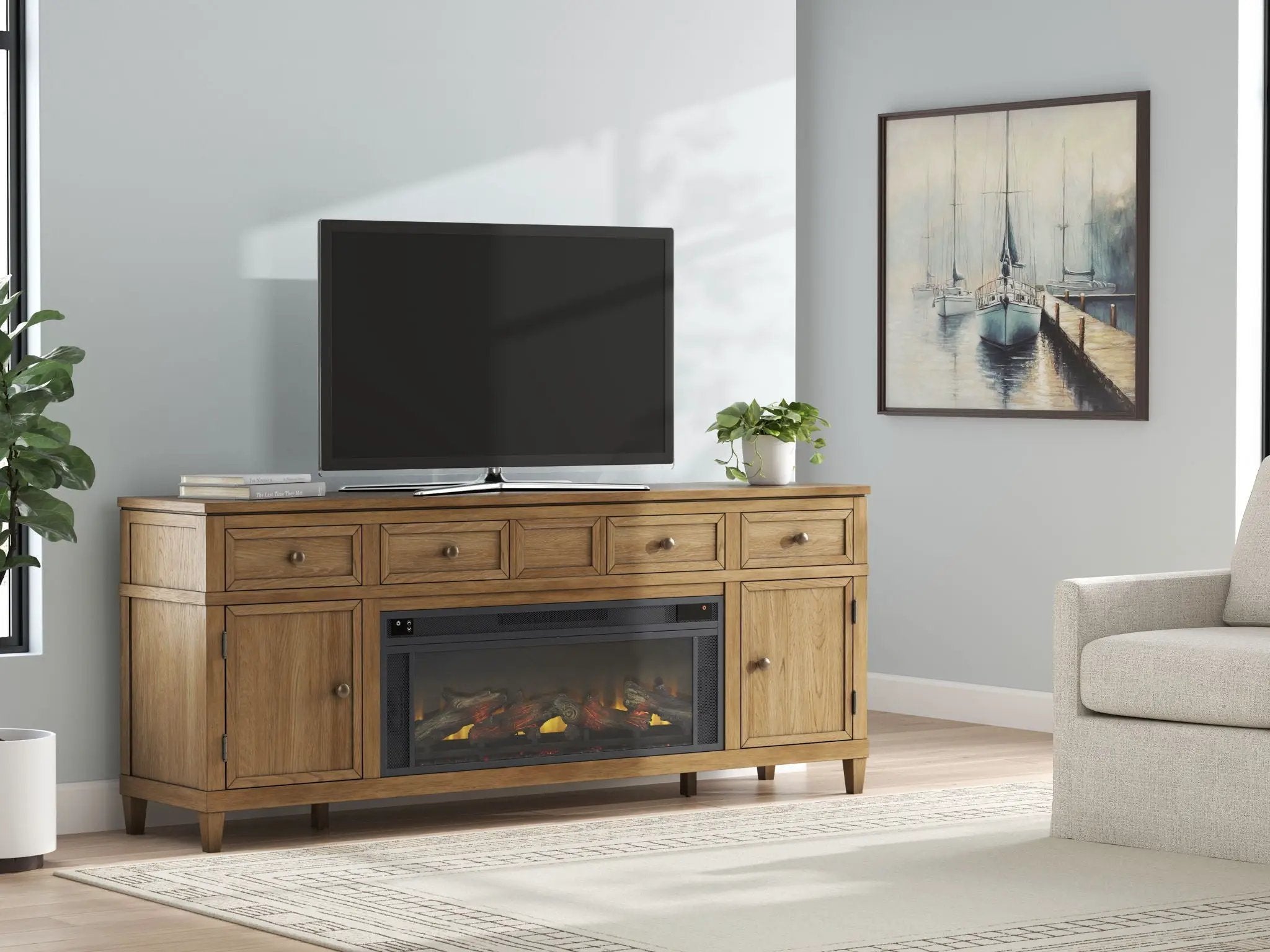 Sharlance - 81" TV Stand With Electric Fireplace by Unique Piece Furniture