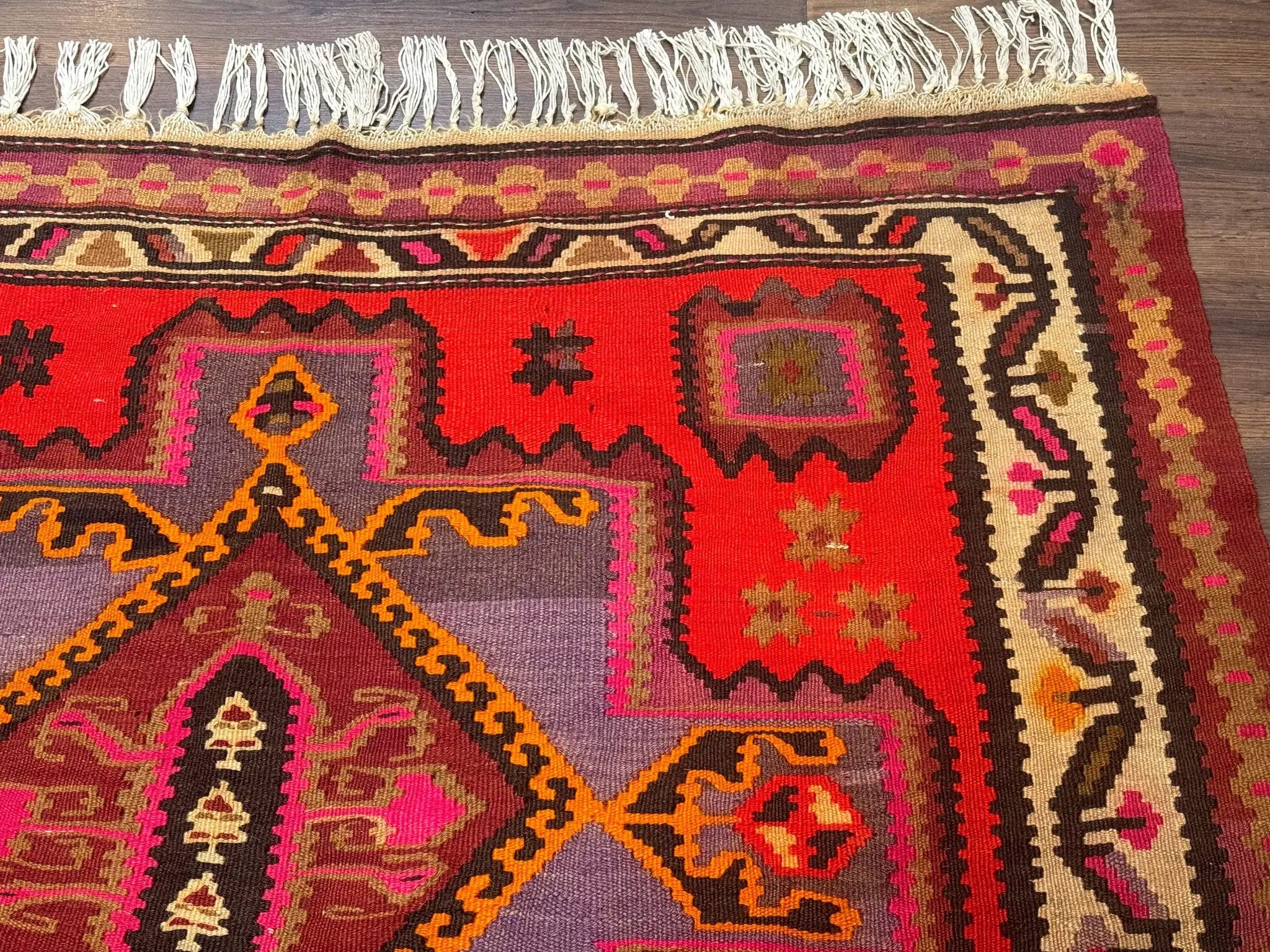 Persian Kurdish Zarand Kilim Rug 5x9, Red, Geometric Medallions, Wide Runner by Jewel Rugs