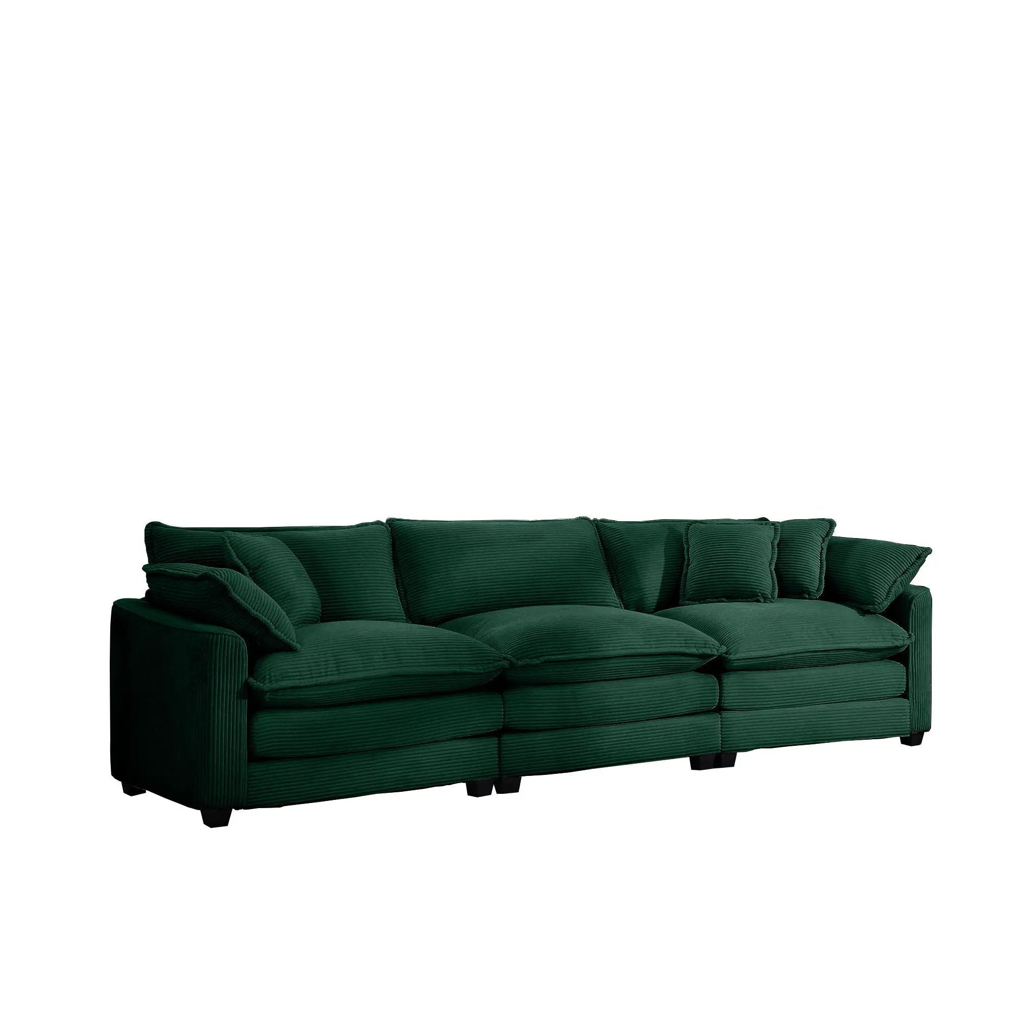 Mid-Century Modern 3 Seater Sectional Sofa With Arm And Throw Pillows by Unique Piece Furniture