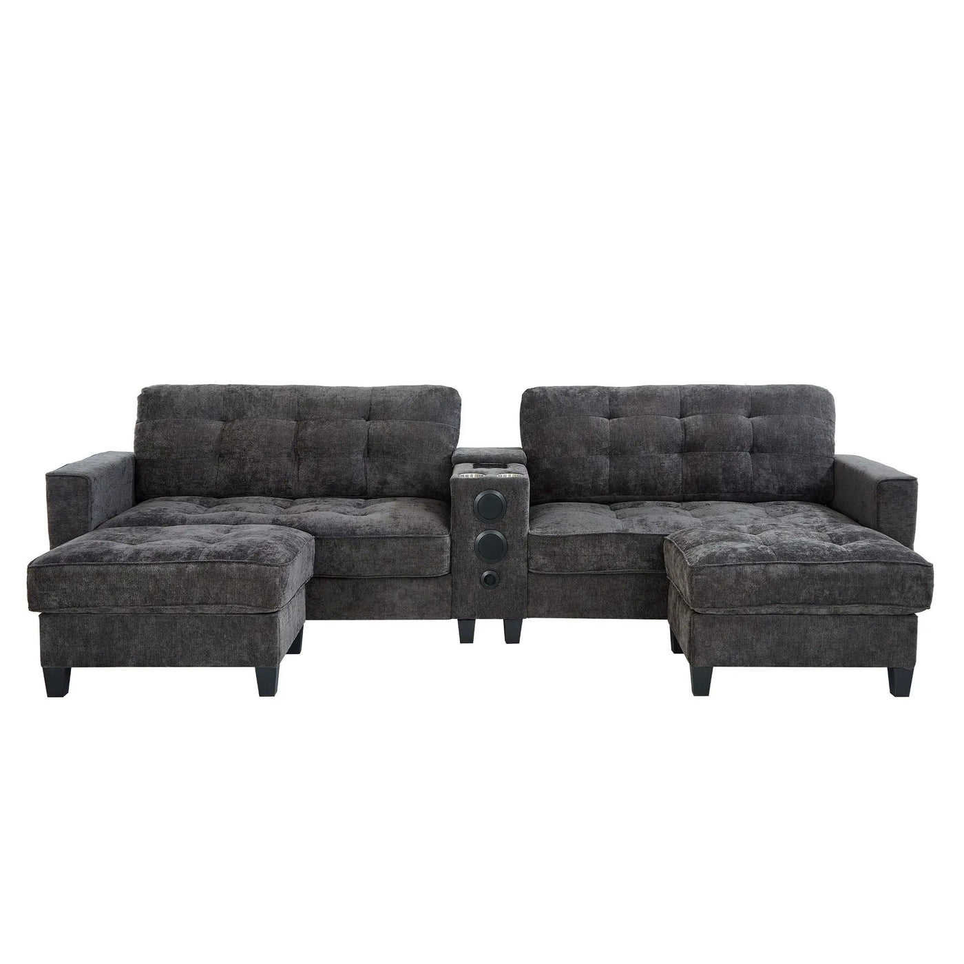 Modern Sectional Sofa U-Shaped With Movable Ottomans, tooth Speakers, LED Lights And Modular Storage by Unique Piece Furniture