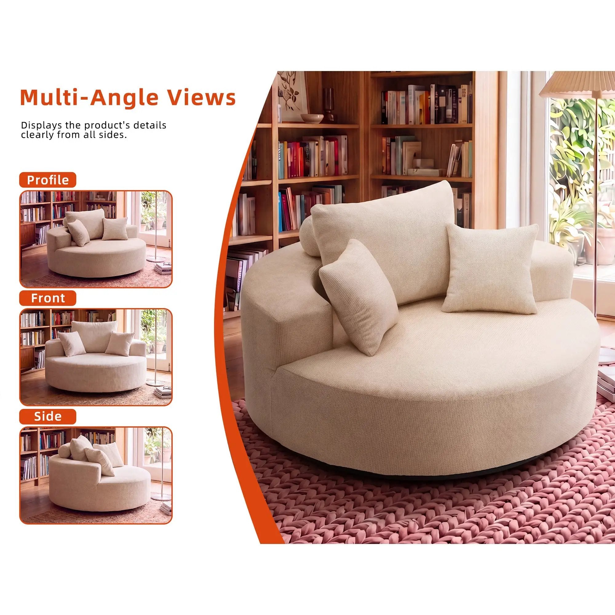 55" Oversized Round Swivel Chair by HouseOfZazla