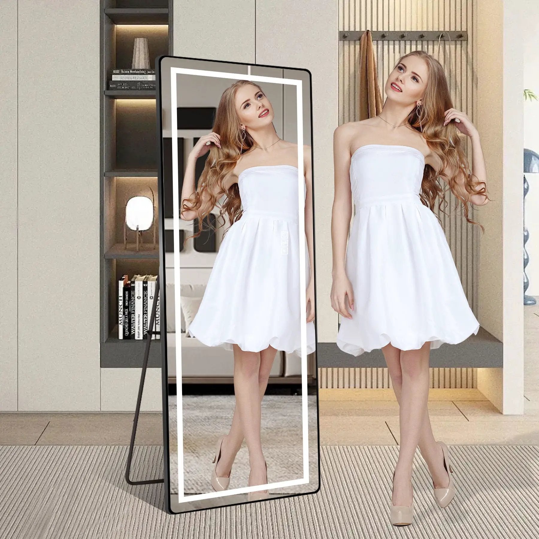 Full-Length Vertical Mirror With LED Light, Dimming Wall Mirror With Frame by HouseOfZazla