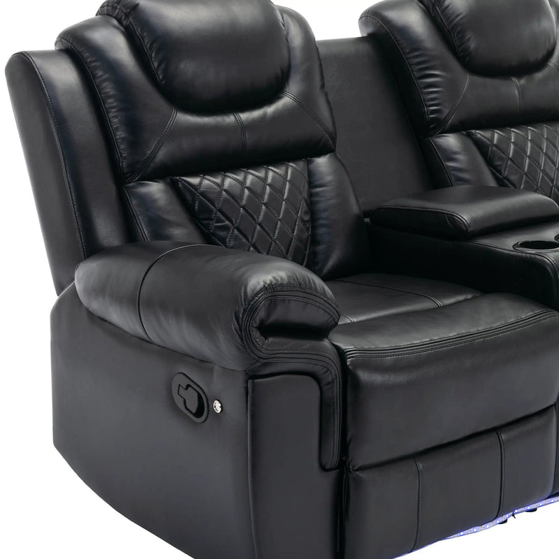 Home Theater Seating Manual Recliner Loveseat With Hide-Away Storage, Cup Holders And Led Light Strip For Living Room by HouseOfZazla