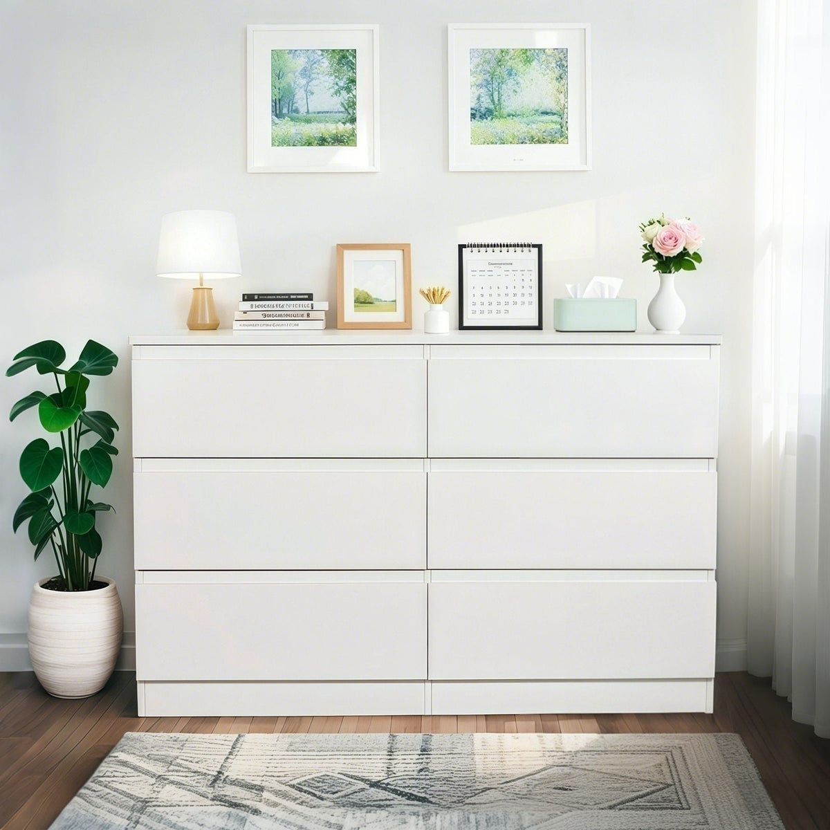 6 Drawer Dresser with Spacious Countertop and Concealed Handles - White or Black, photo 4 of 8