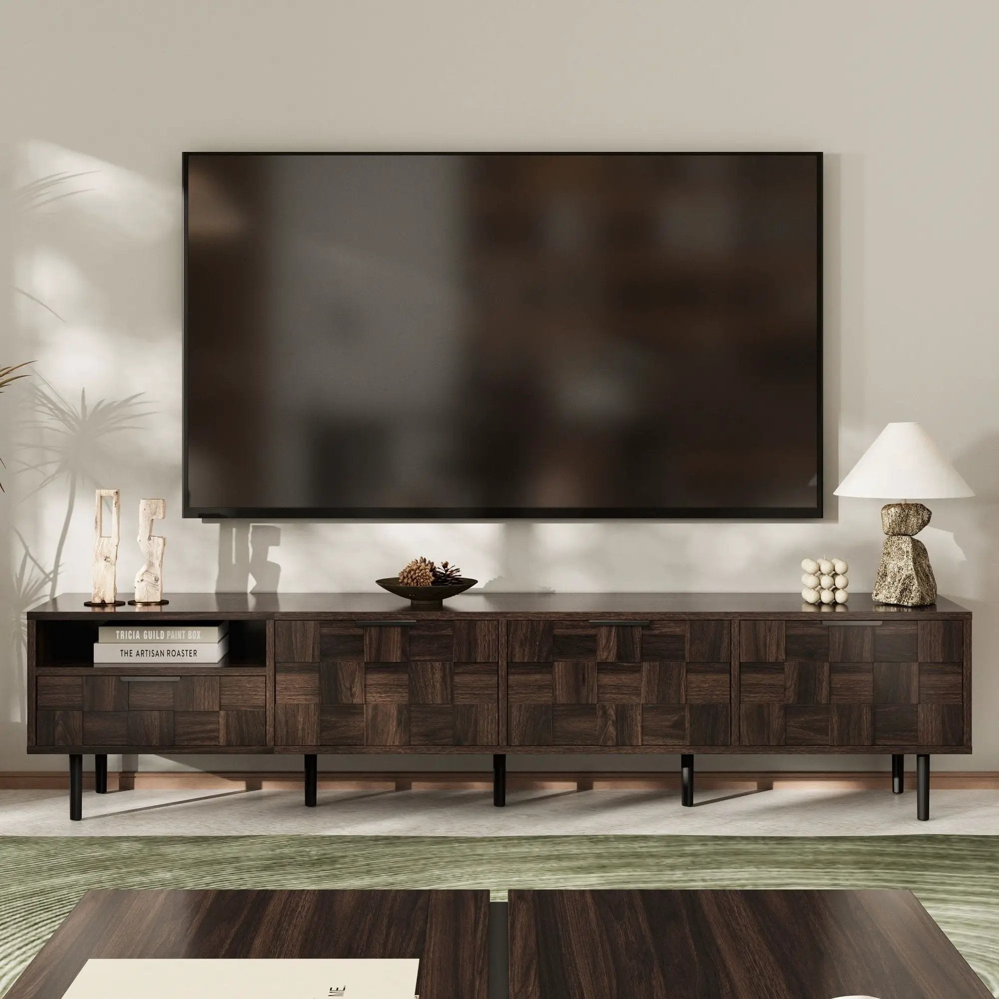 78" TV Stand With Storage Cabinets For Living Room - Walnut by HouseOfZazla