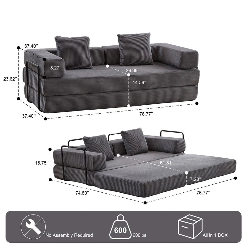 Floor Couch, Convertible Floor Sofa Bed With Pillow Back Support Armrest by HouseOfZazla