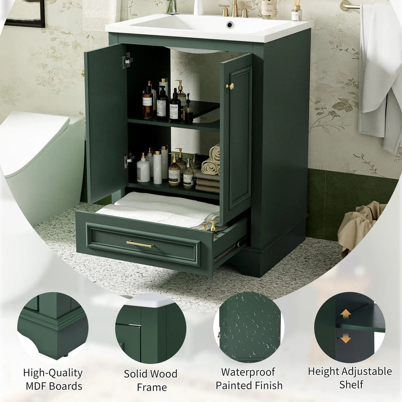 Bathroom Vanity With Ceramic Sink Combo, Modern Freestanding Storage Cabinet With Silver Handles by HouseOfZazla