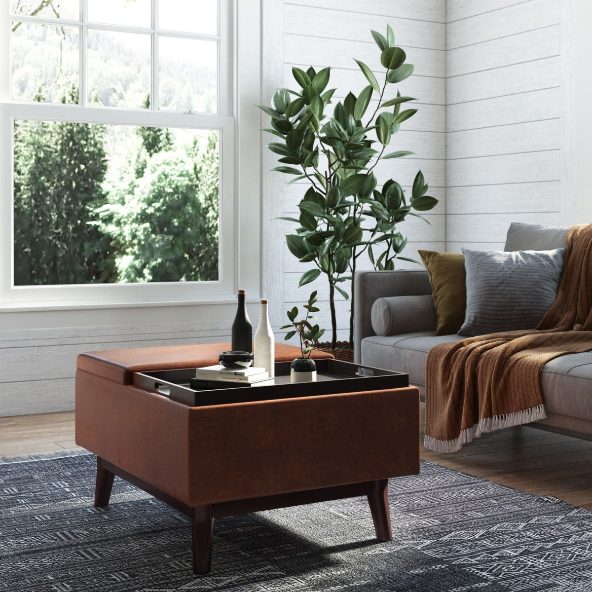 Tray Top Upholstered Storage Ottoman Coffee Table with Solid Wood Base - Multiple Colors, photo 13 of 24