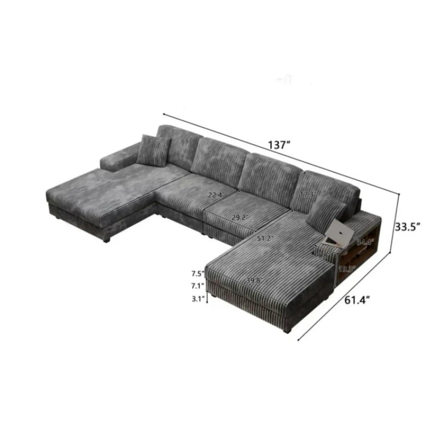U-Shaped Convertible Sofa, 4 Seater Large Living Room Lounge by Unique Piece Furniture