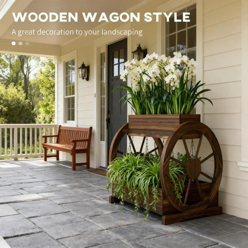 Outdoor Wooden Wagon Planter Box - 3-Tier Raised Garden Bed by HouseOfZazla