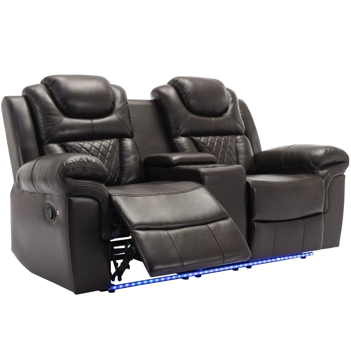 3 Pieces Recliner Sofa Sets Home Theater Seating Manual Recliner Chair With Center Console And LED Light Strip For Living Room by HouseOfZazla