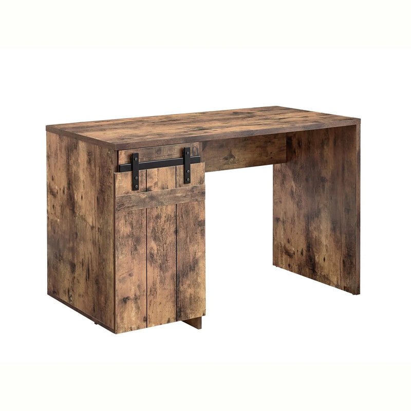 Home Office Desk One Cabinet Three Shelves Faux Barn Door On Metal Euro Hinges Modesty Panel - Distressed Wood by HouseOfZazla