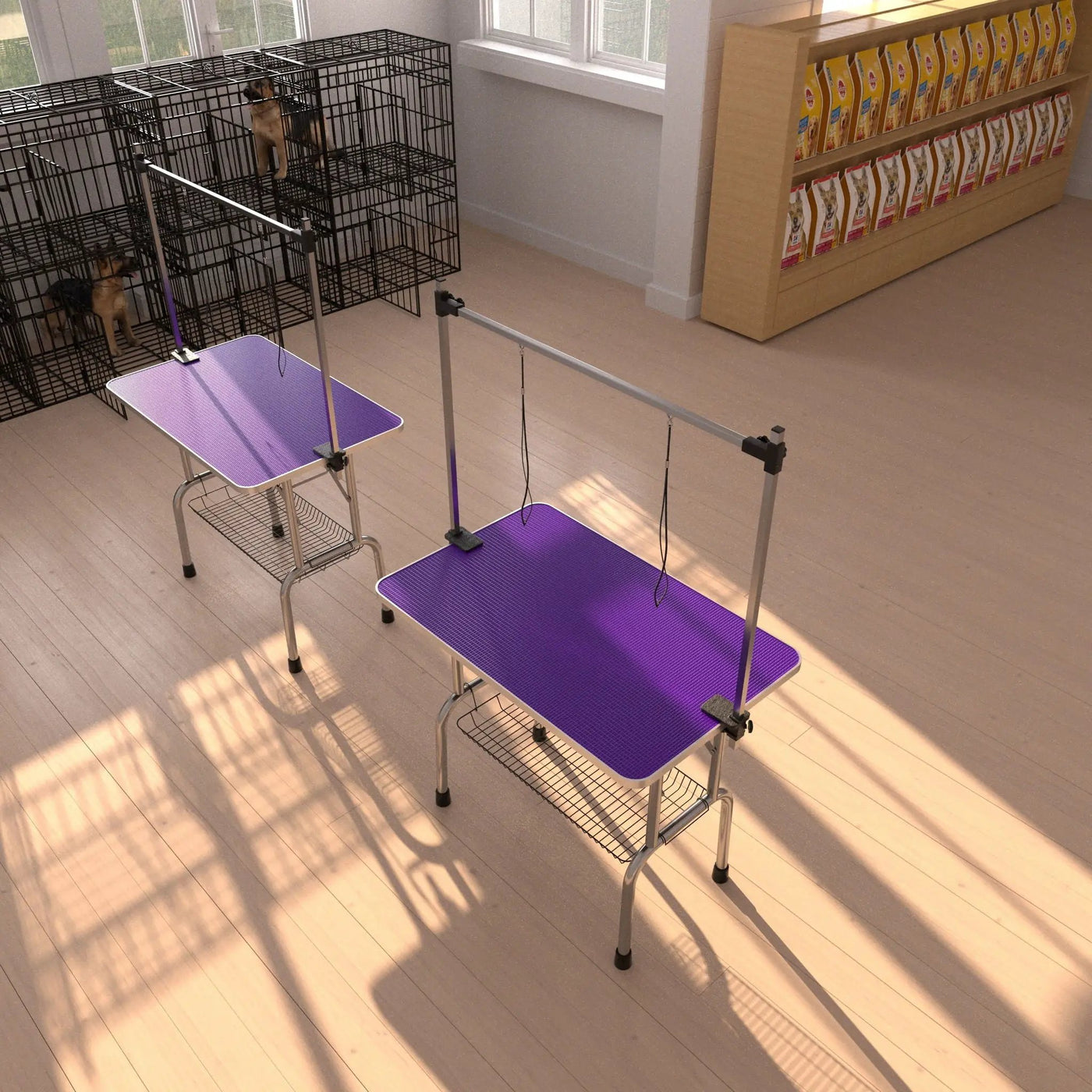 Folding Dog Pet Grooming Table Stainless Steel Frame Rubber Mat On Board With Adjustable Arm And Clamps Pet Dog Cat Grooming Table by HouseOfZazla