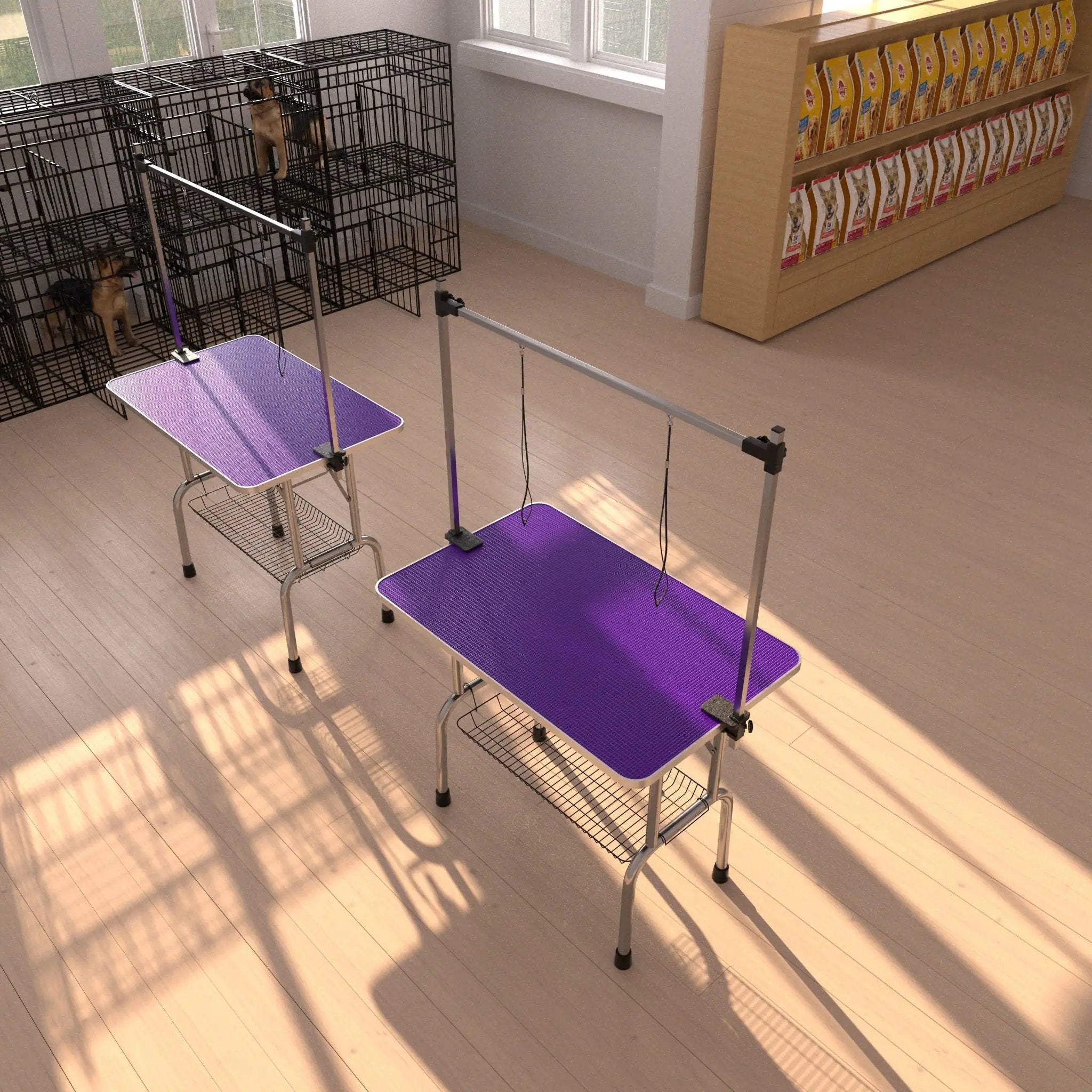 Folding Dog Pet Grooming Table Stainless Steel Frame Rubber Mat On Board With Adjustable Arm And Clamps Pet Dog Cat Grooming Table by HouseOfZazla