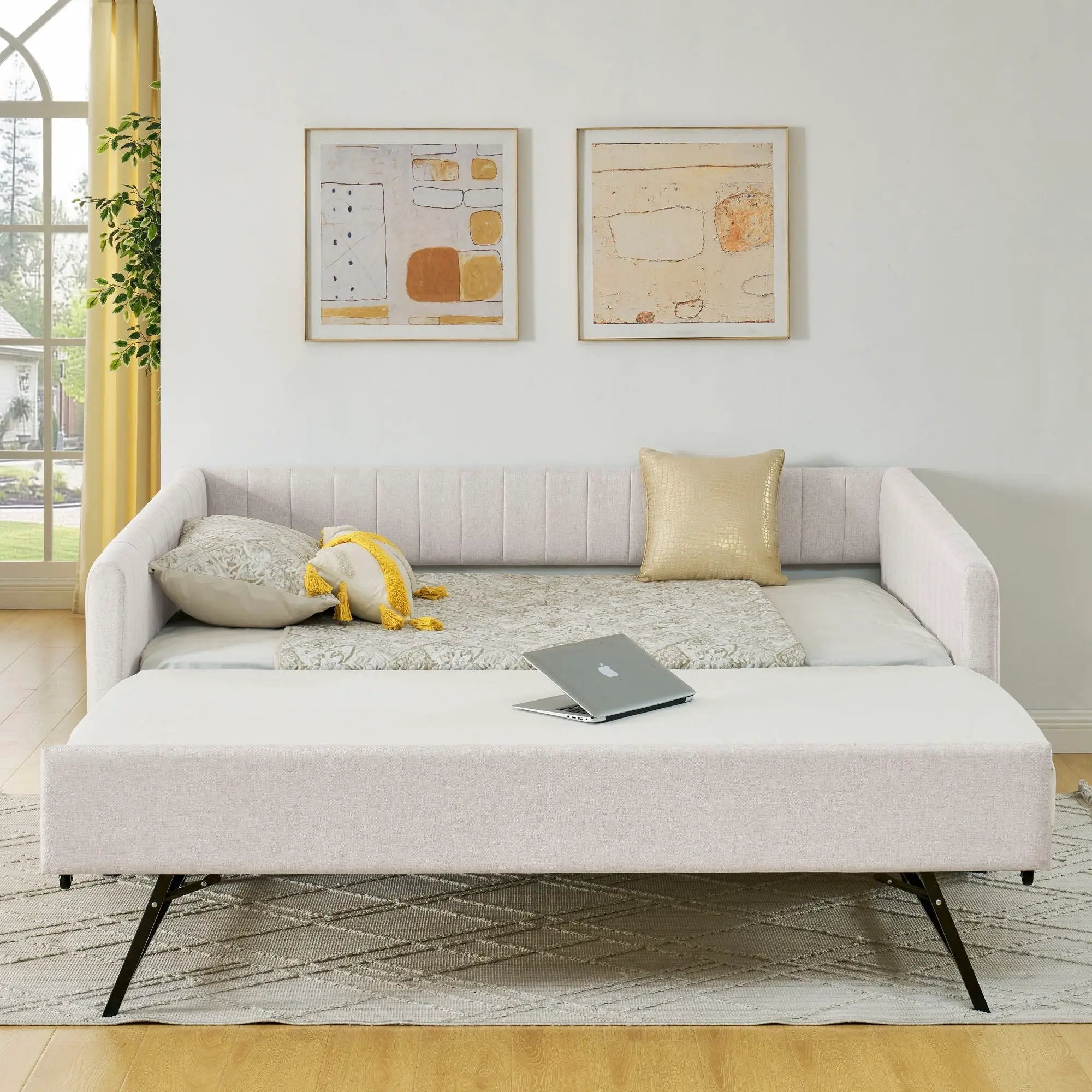 Upholstered Daybed With Trundle With Vertical Stripes by Unique Piece Furniture