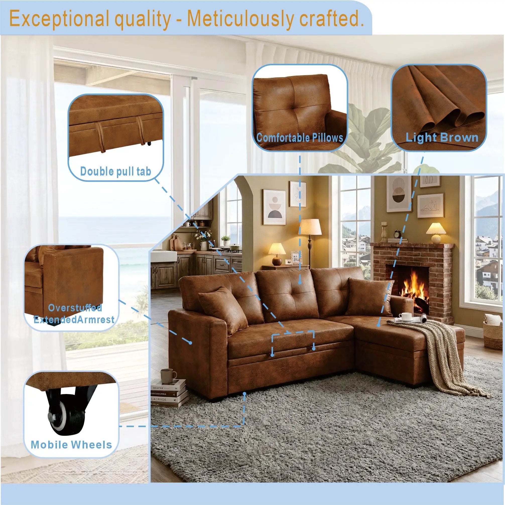 Reversible Chaise Sleeper Sofa with Pull-Out Bed by HouseOfZazla