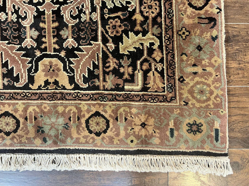Heriz Rug 3.6 x 5, Handmade Vintage Wool Carpet, Couristan Carpet, Persian Design, Black by Jewel Rugs