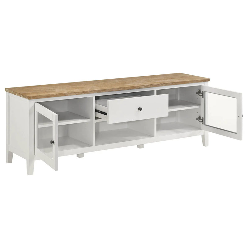 Hollis 2-door Wood 67-inch TV Stand with Drawer Brown and White by Unique Piece Furniture