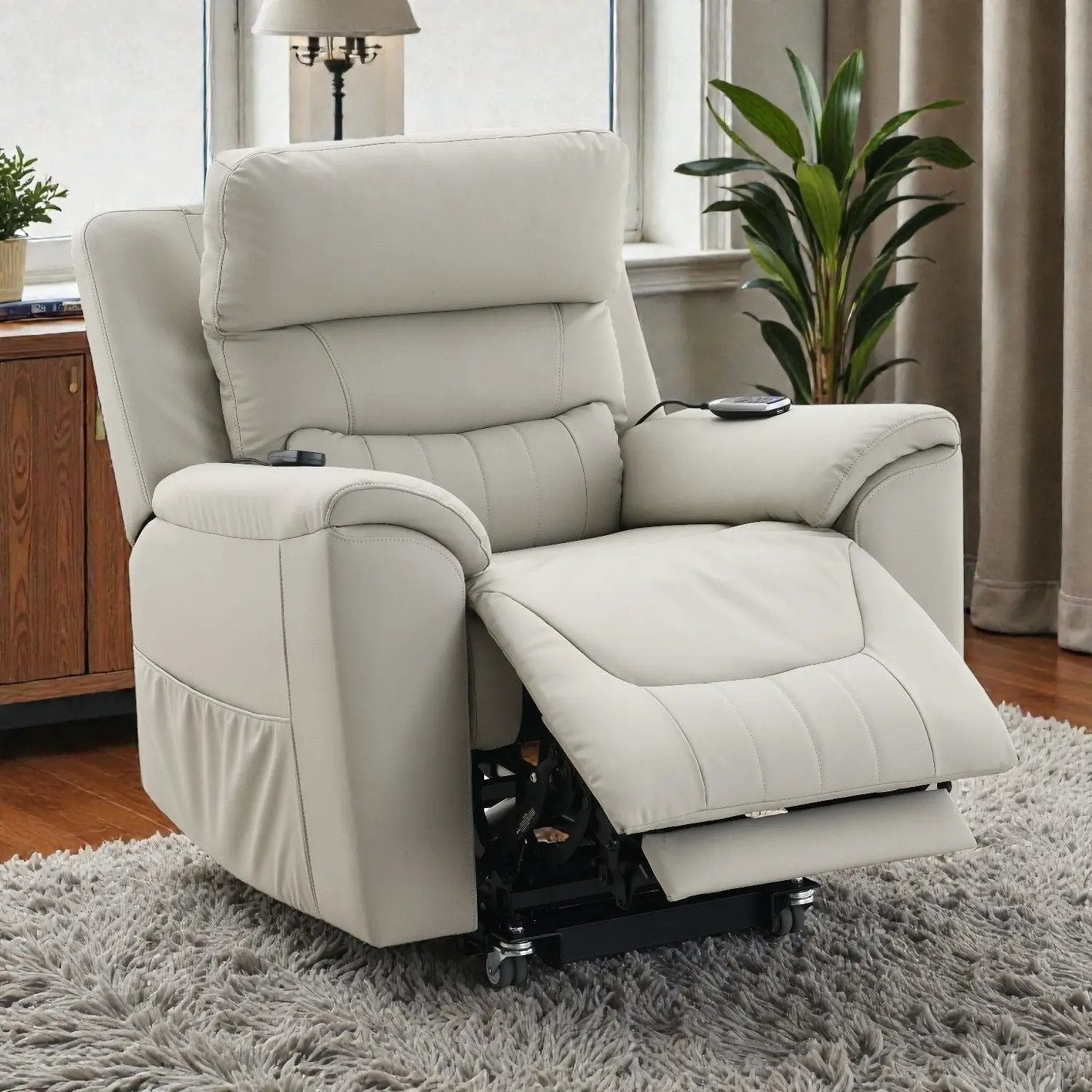 Marsha Silicone Synthetic Leather Power Motion Recliner with Lift Heating Massage Chair - Light Gray by HouseOfZazla