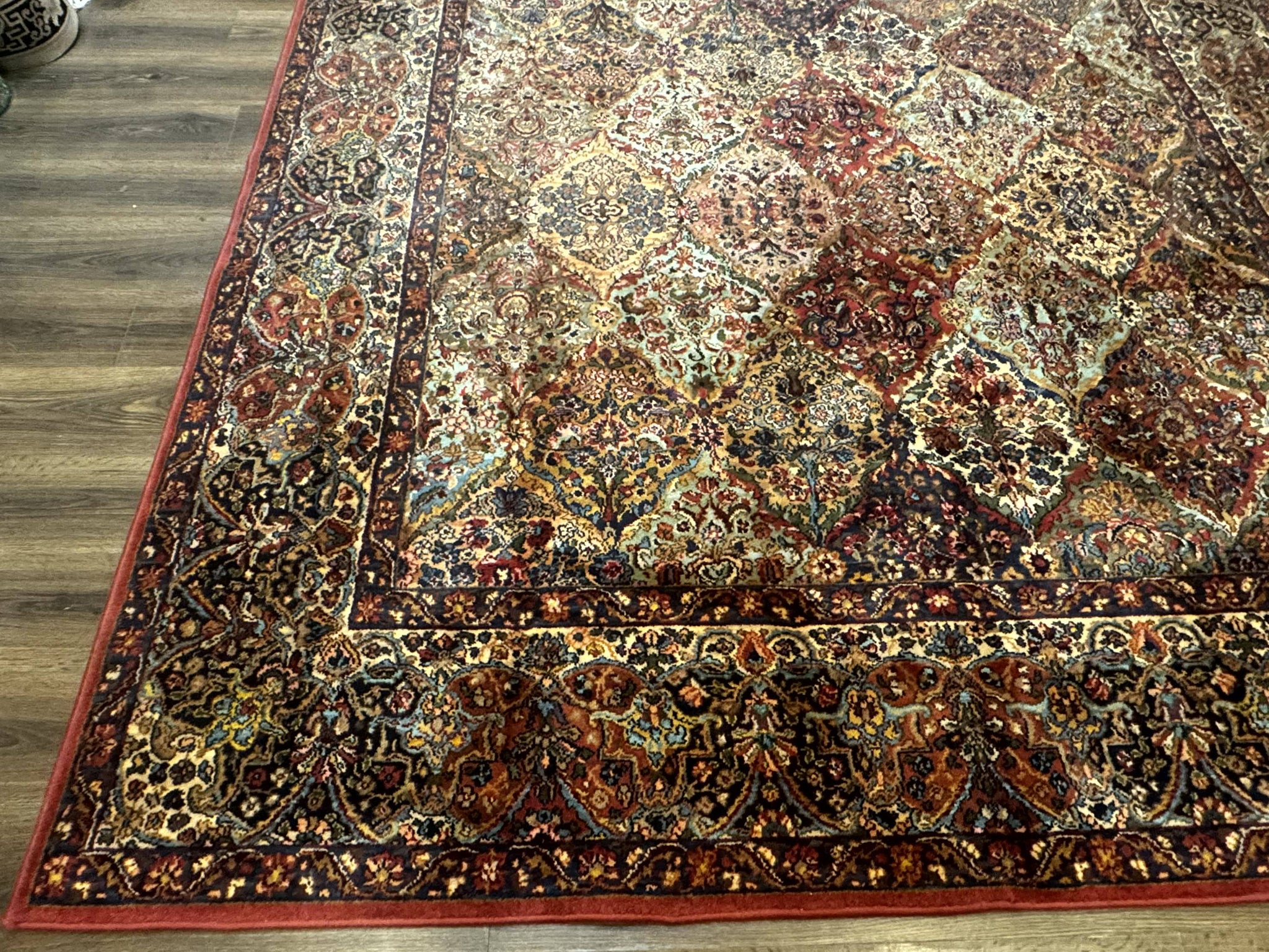 Square Karastan Multicolor Panel Kirman Rug #717, Rare Size 8.8 x 8.8, Original 700 Series, Wool by Jewel Rugs