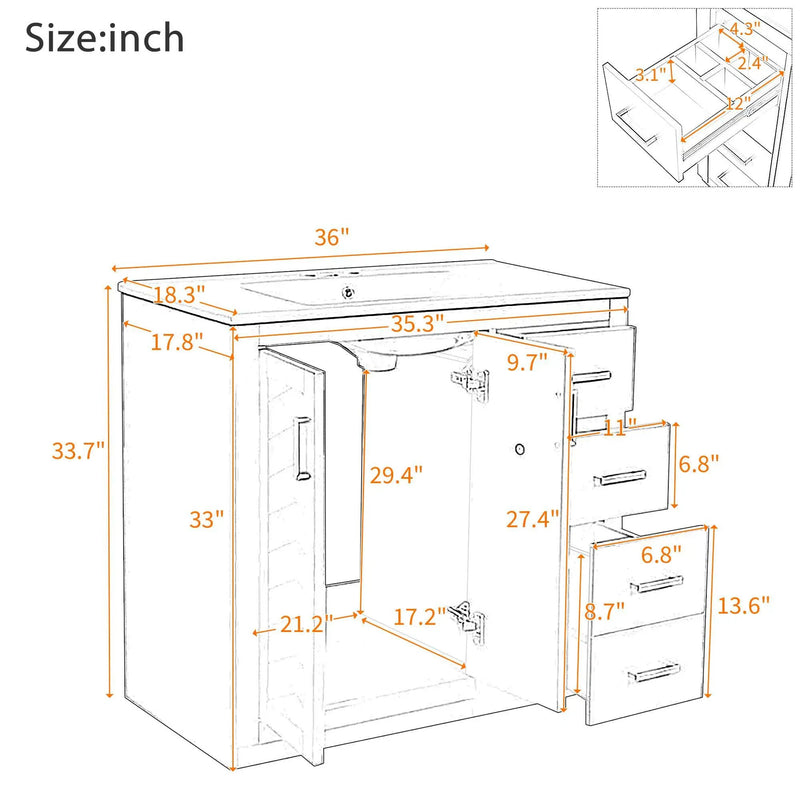 Bathroom Vanity With Sink Combo, Storage Cabinet, Freestanding Set With 3 Drawers & Soft Closing Doors by HouseOfZazla