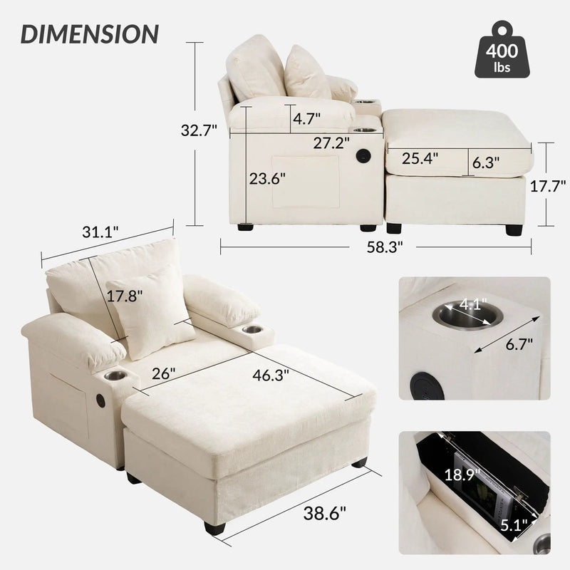 Fabric Sofa Bed With Cupholders And USB Charging Ports Chair For Living Room by HouseOfZazla