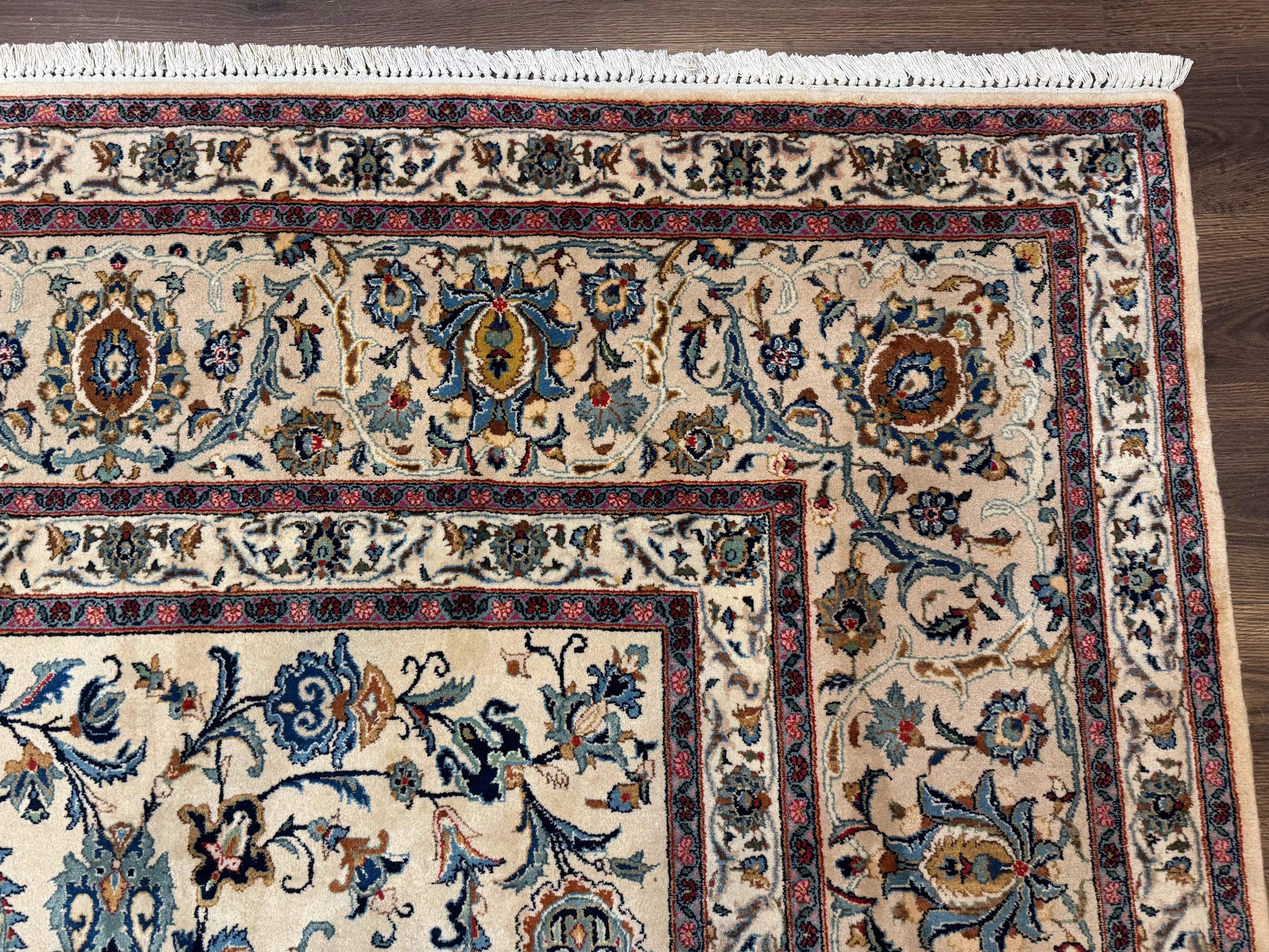 Persian Kashan Rug 10x14, Bone - Beige and Blue, Allover Pattern, Traditional Persian Carpet, Fine 260 KPSI by Jewel Rugs