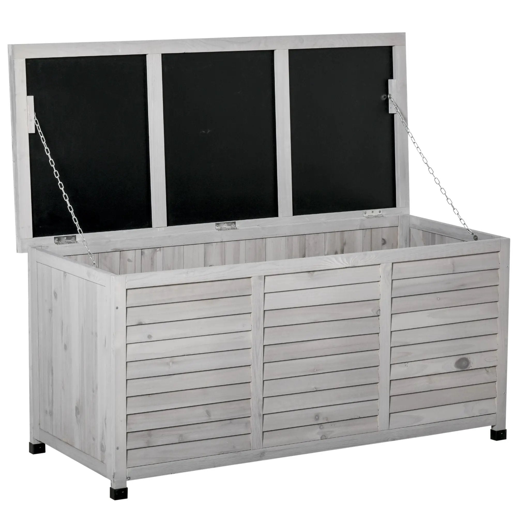 Outsunny - 75 Gallon Wooden Deck Box, Outdoor Storage Container With Aerating Gap & Weather-Fighting Finish - Gray by HouseOfZazla