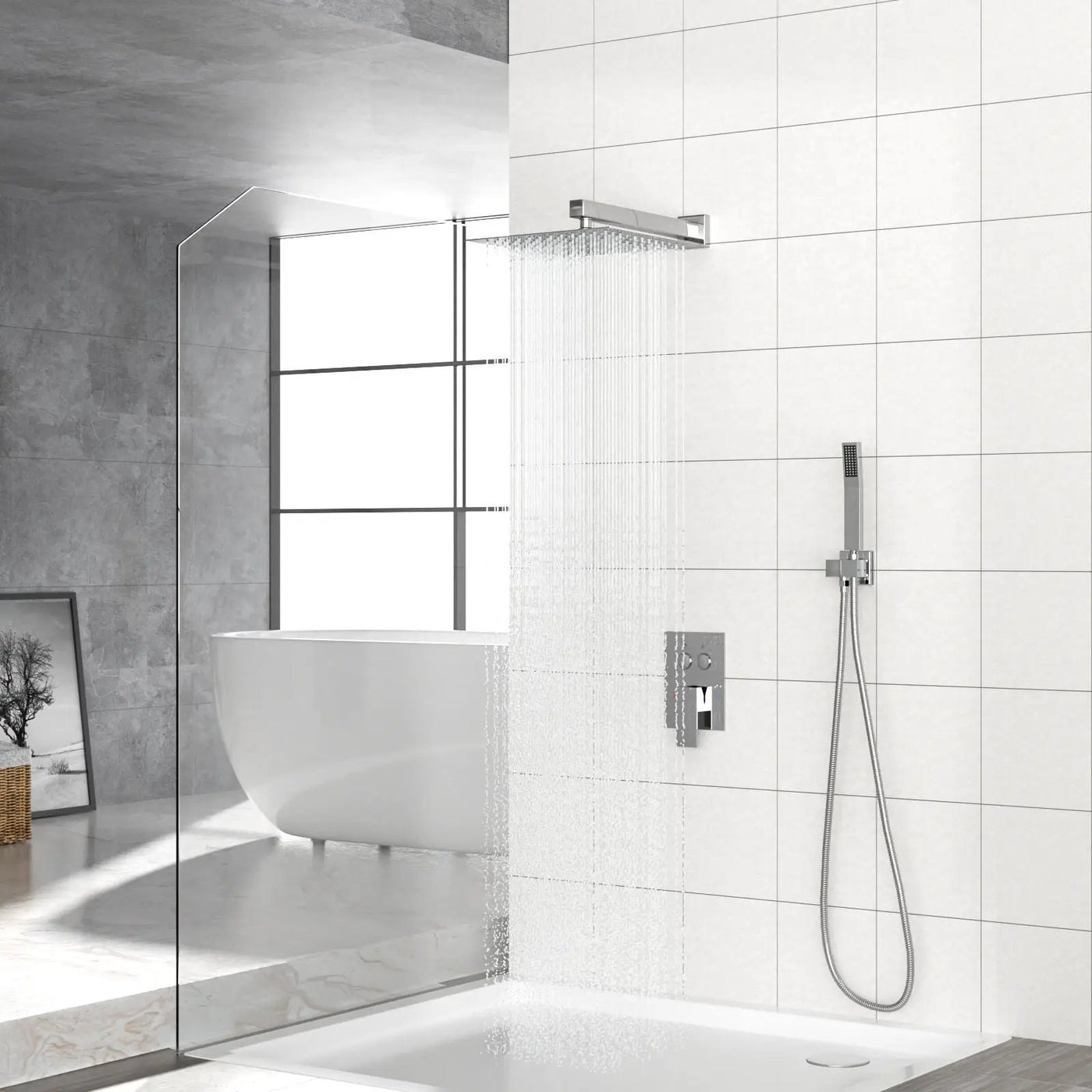 Dual Shower Head System With Square Rain Shower And Rough In Valve by HouseOfZazla