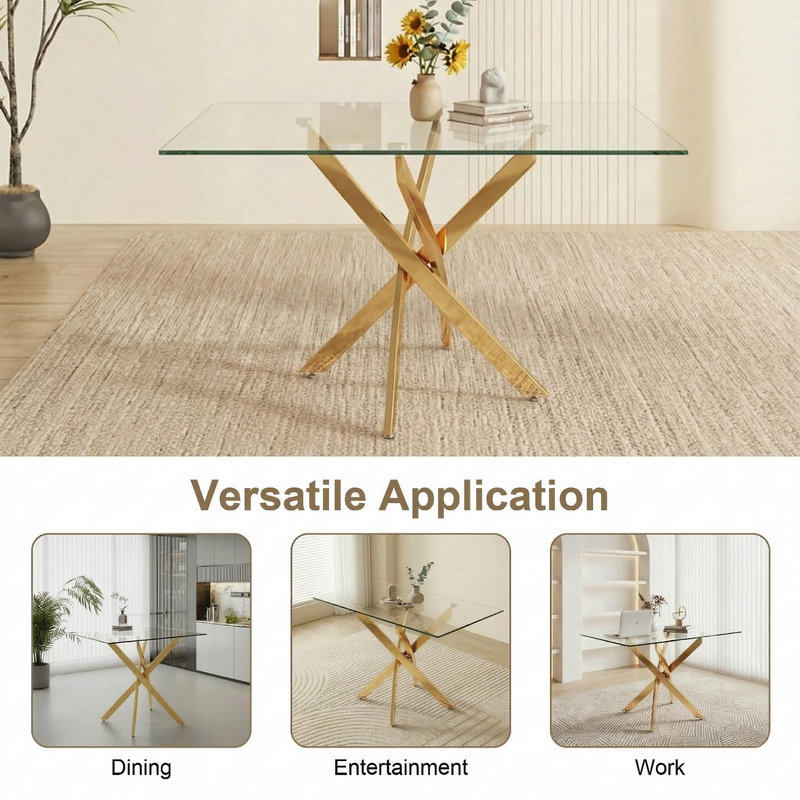 Rectangular Glass Dining Table with Gold-Plated Legs by HouseOfZazla