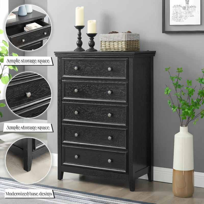 Modern 5-Drawer Black Dresser for Living Room Storage by HouseOfZazla