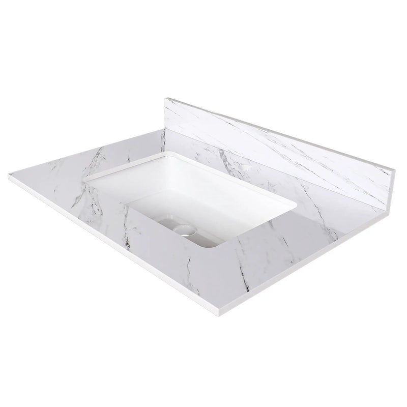 Bianco Carrara Venato Marble Vanity Top With Pre Drilled Faucet Hole And Undermount Sink by HouseOfZazla