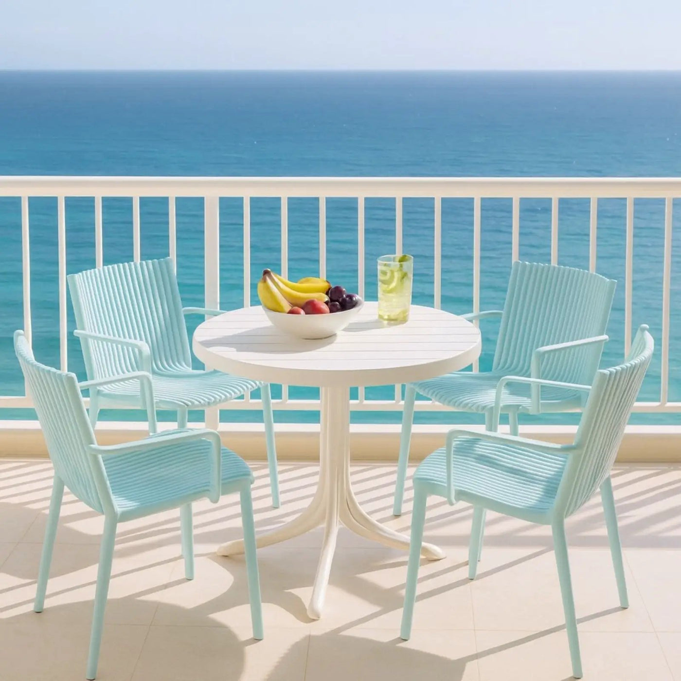 4 Modern Stackable Plastic Armchair Matched With Round Table by HouseOfZazla
