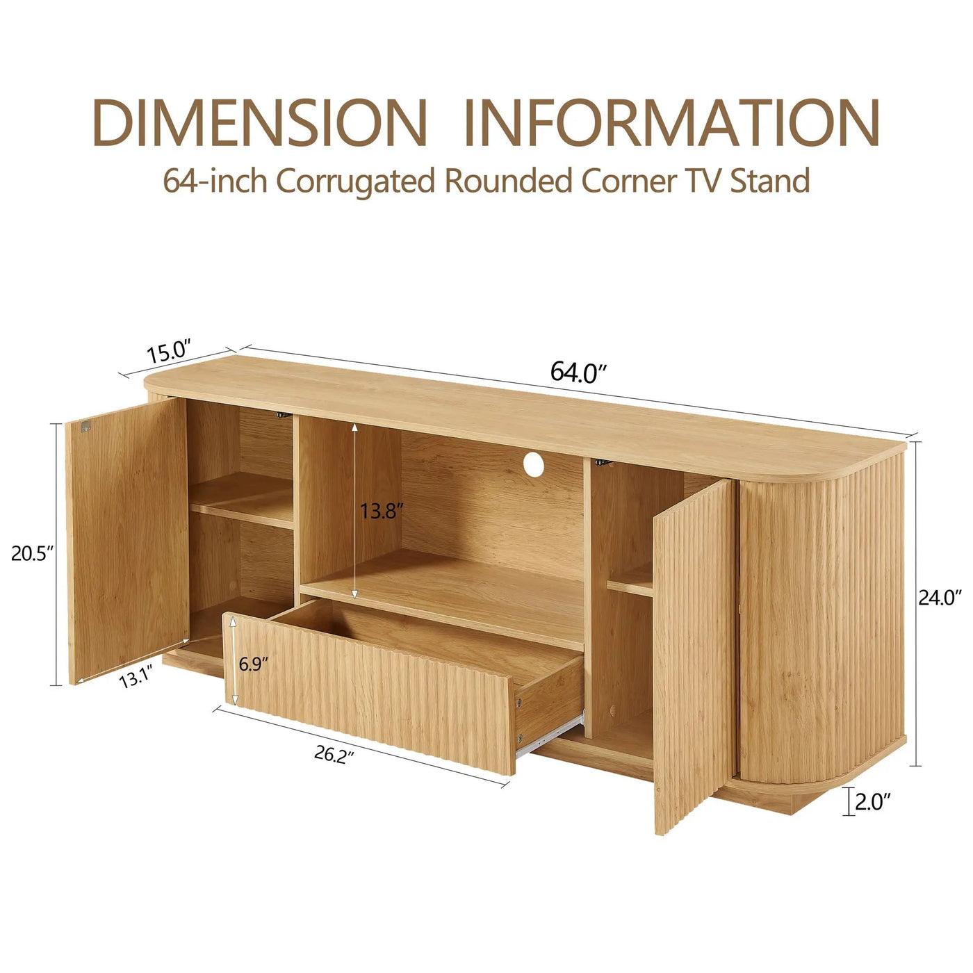 Modern Wavy TV Stand Rounded Sideboard With Storage Cabinet by HouseOfZazla