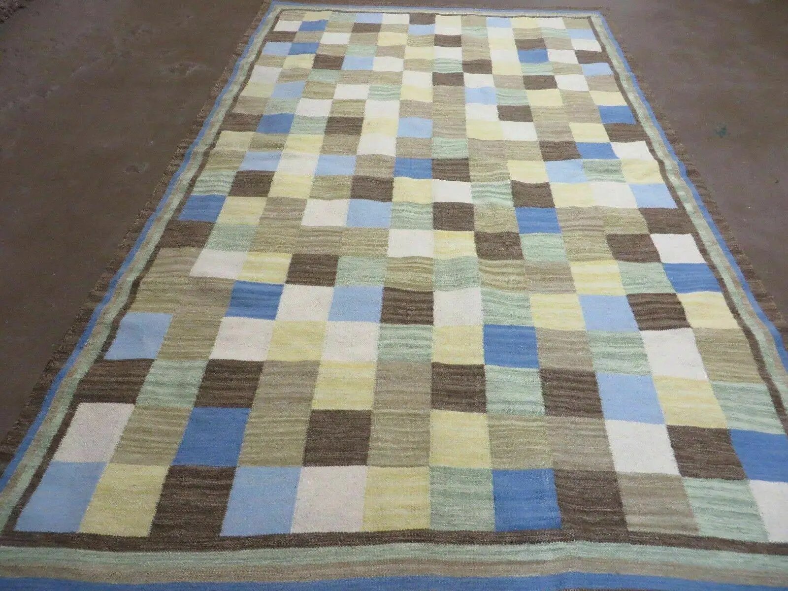 5' X 8' Hand-knotted Kilim Dhurrie Wool Cotton Rug Flat Weave Carpet Checkered Pattern Colorful Multicolor by Jewel Rugs