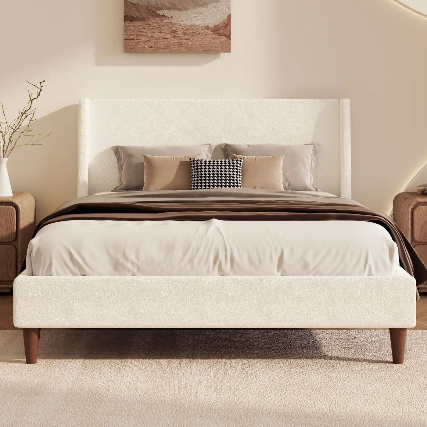 Upholstered Modern Platform Bed With Wingback Headboard by HouseOfZazla