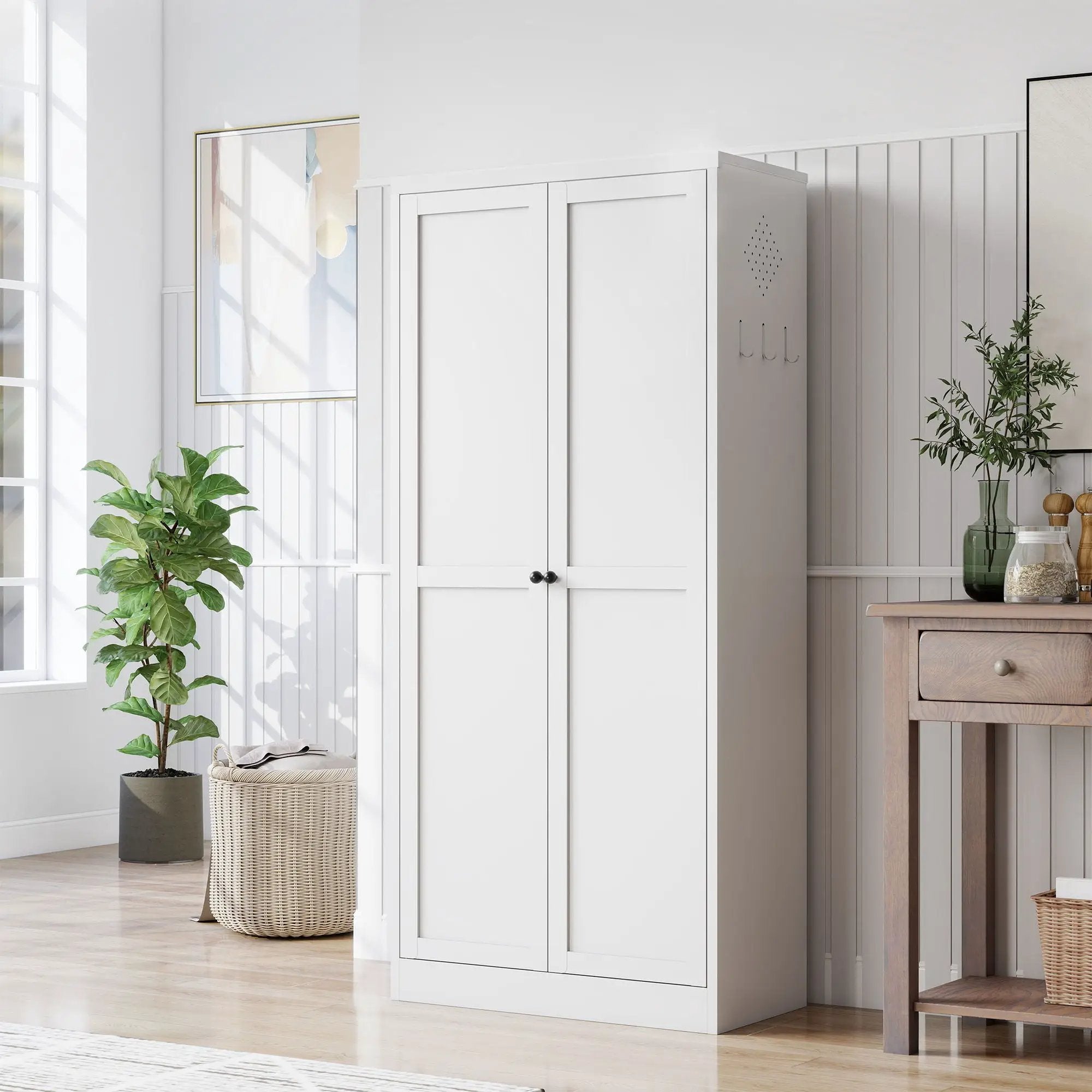 Metal Kitchen Pantry Cabinet With Adjustable Storage And 4 Heavy Duty Shelves - White by Unique Piece Furniture