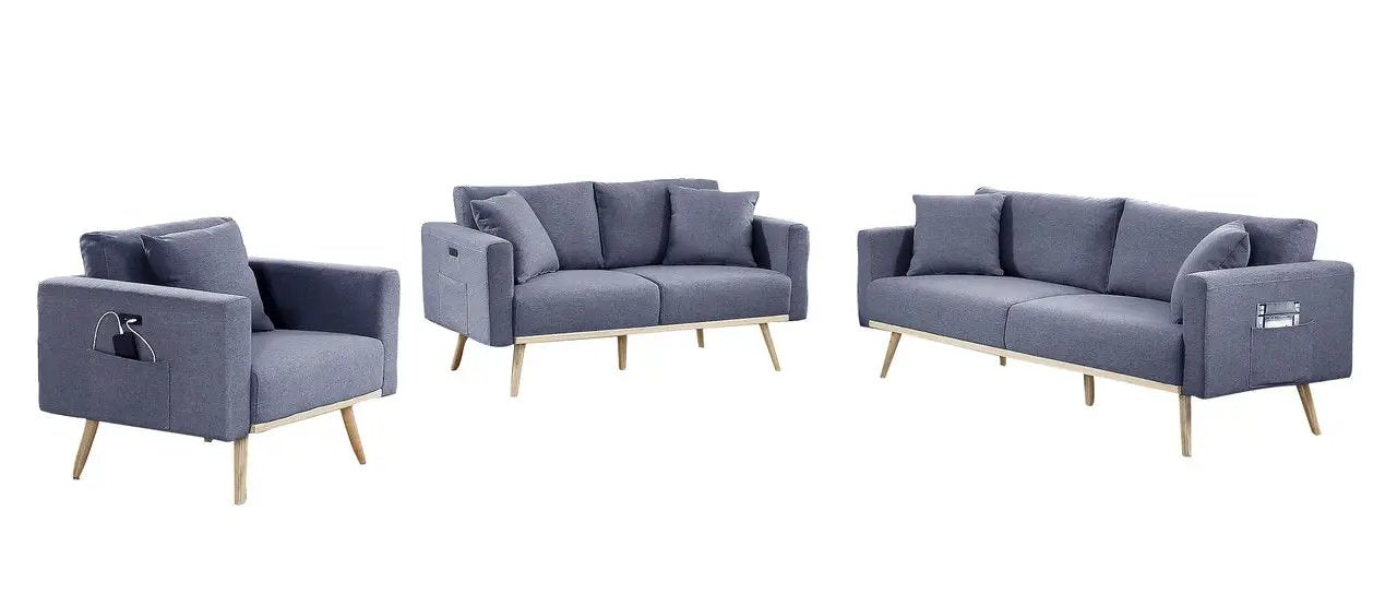 Easton - Fabric Living Room Set With USB Charging Ports Pockets And Pillows (Set of 2) by HouseOfZazla