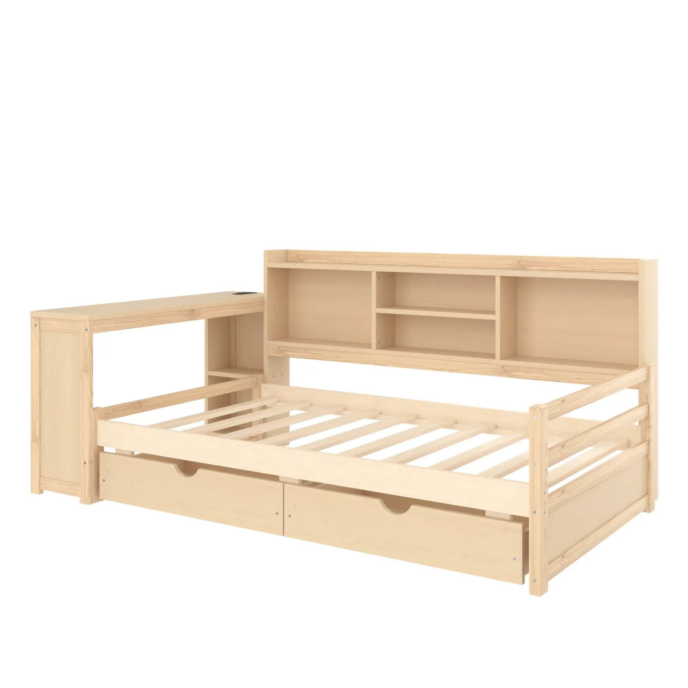 Corner Daybed With Storage Drawers, Desk, Charging Port & Bookcase by HouseOfZazla