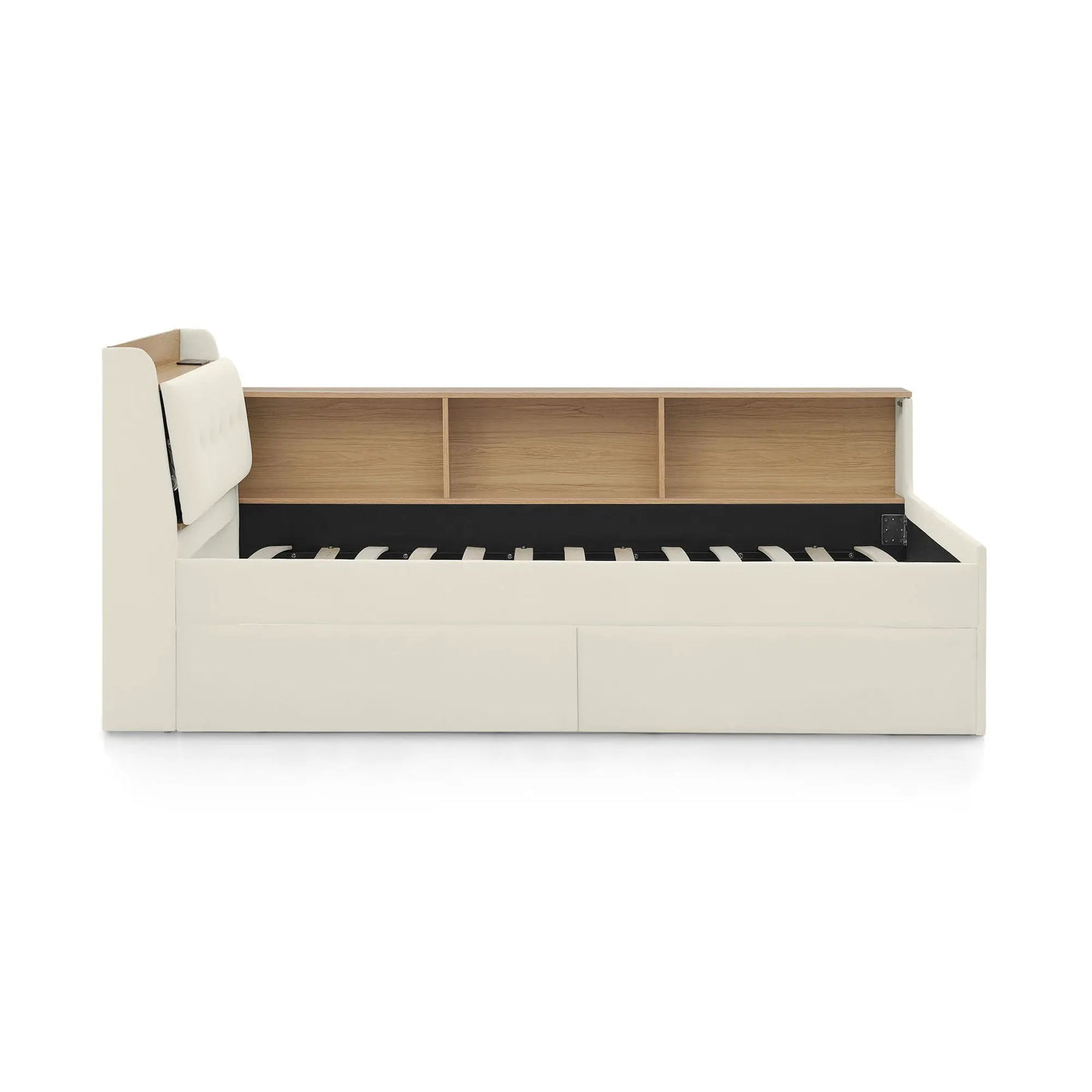 Upholstered Daybed With Storage Headboard, Wireless Charging, LED Lights by HouseOfZazla