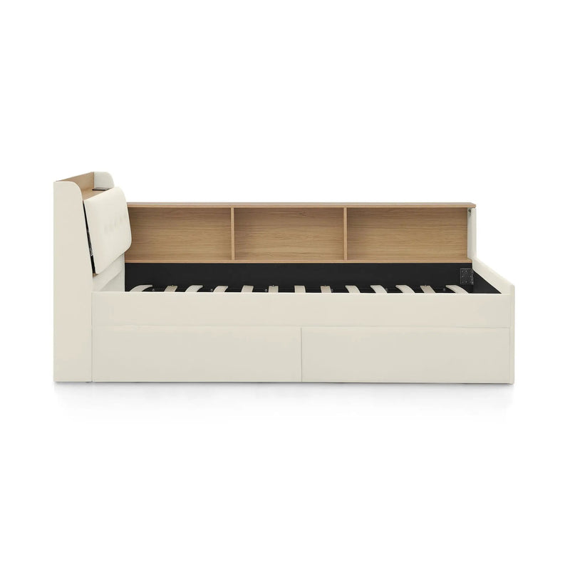 Upholstered Daybed With Storage Headboard, Wireless Charging, LED Lights