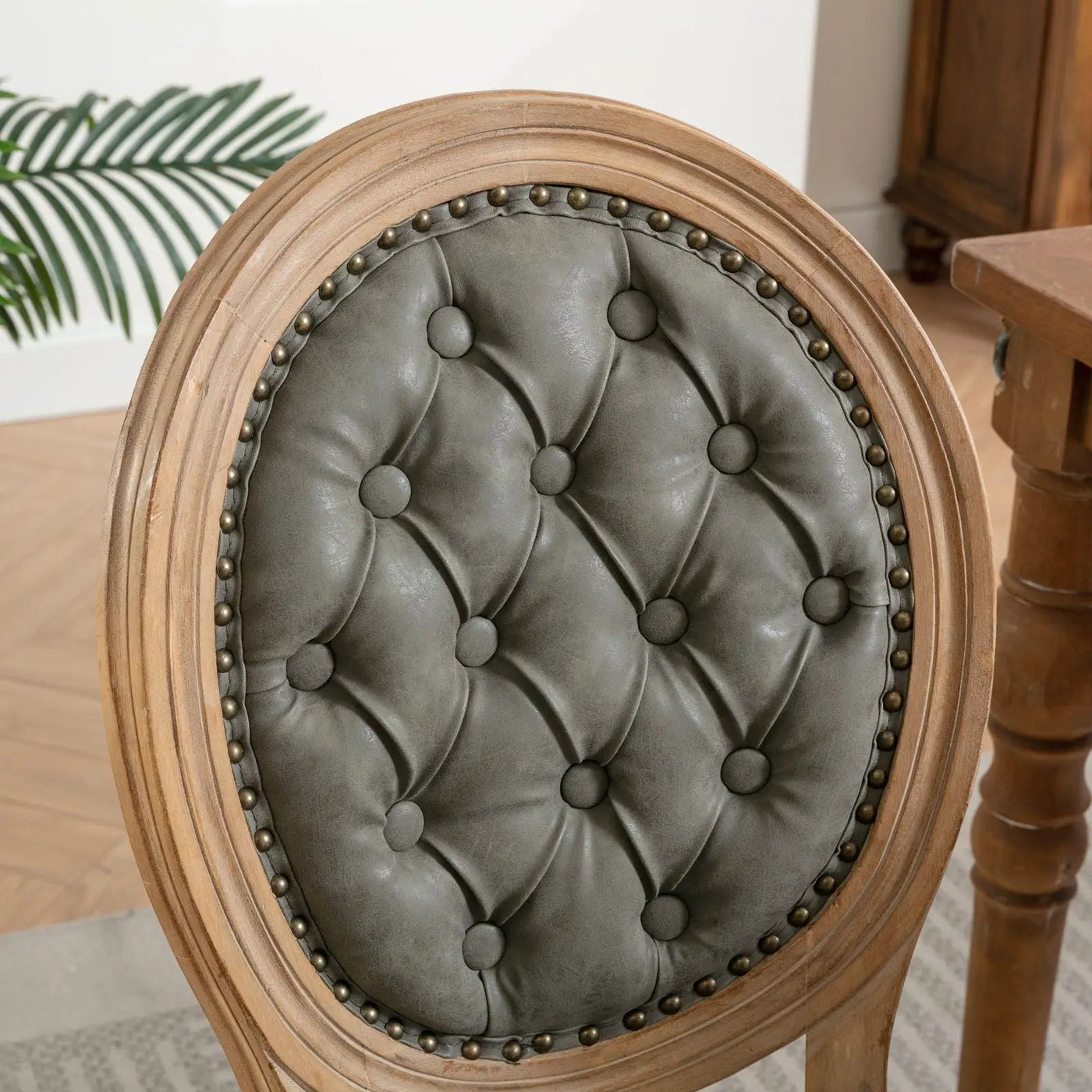 French Style Solid Wood Frame Antique Painting, Hand-Pulled Buckle Decoration Artificial Dining Chair With Nailhead Trim, Wood Legs by HouseOfZazla