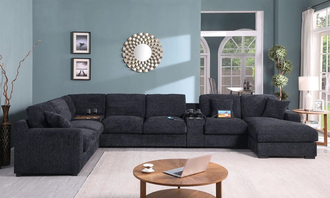 Celine - Fabric Corner Sectional Sofa With Right-Facing Chaise, Cupholders, And Charging Ports by HouseOfZazla