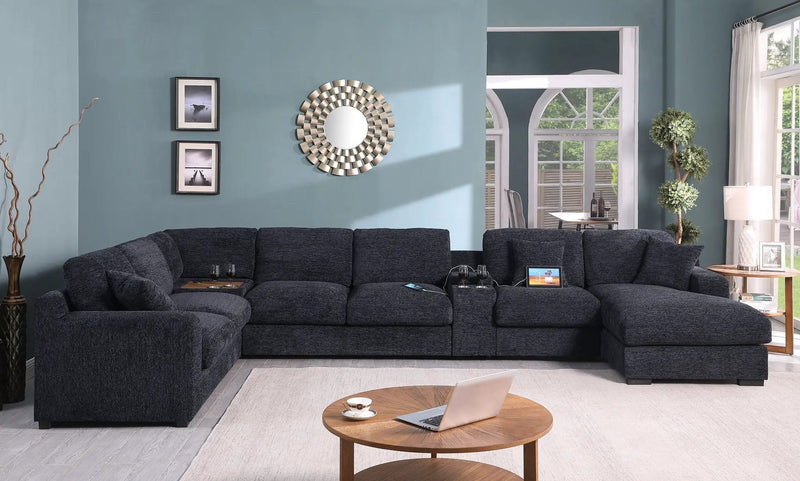 Celine - Fabric Corner Sectional Sofa With Right-Facing Chaise, Cupholders, And Charging Ports by HouseOfZazla