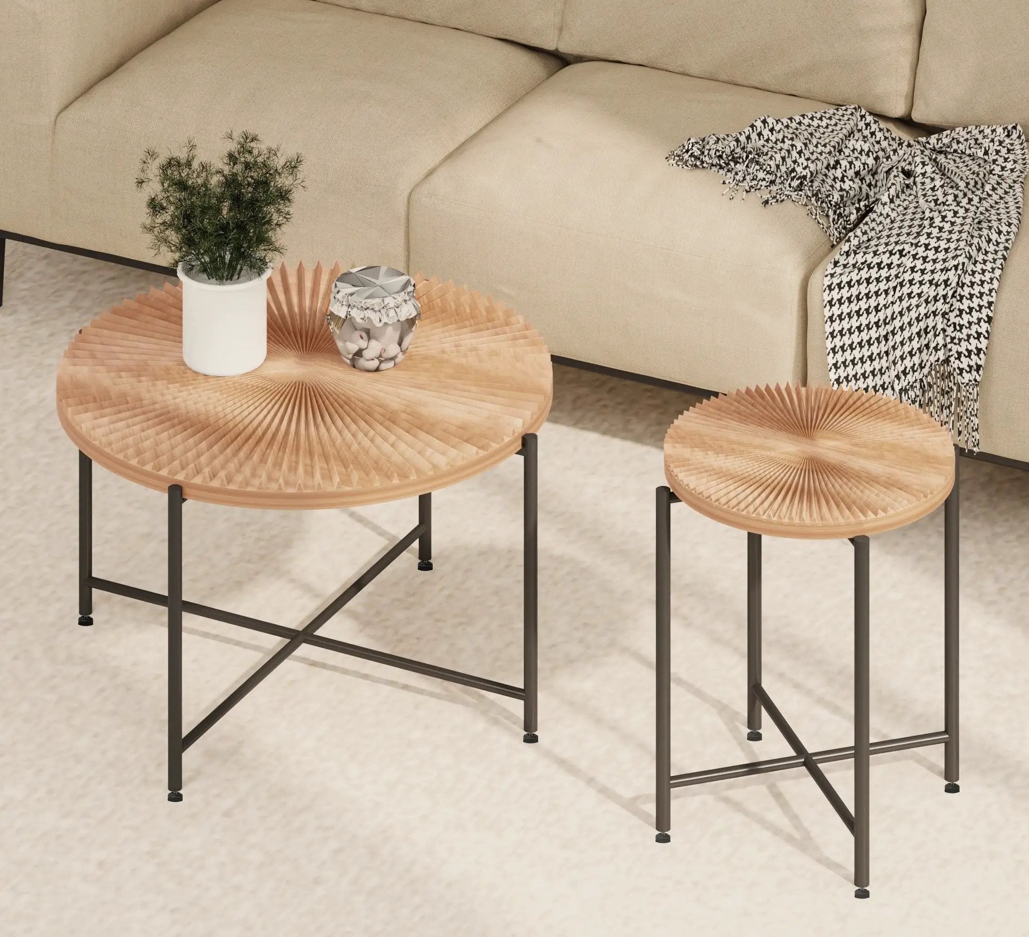 Radial - Pattern Coffee And End Table Set Waterproof Cover, Distressed Cylindrical Design (Set of 2) by HouseOfZazla