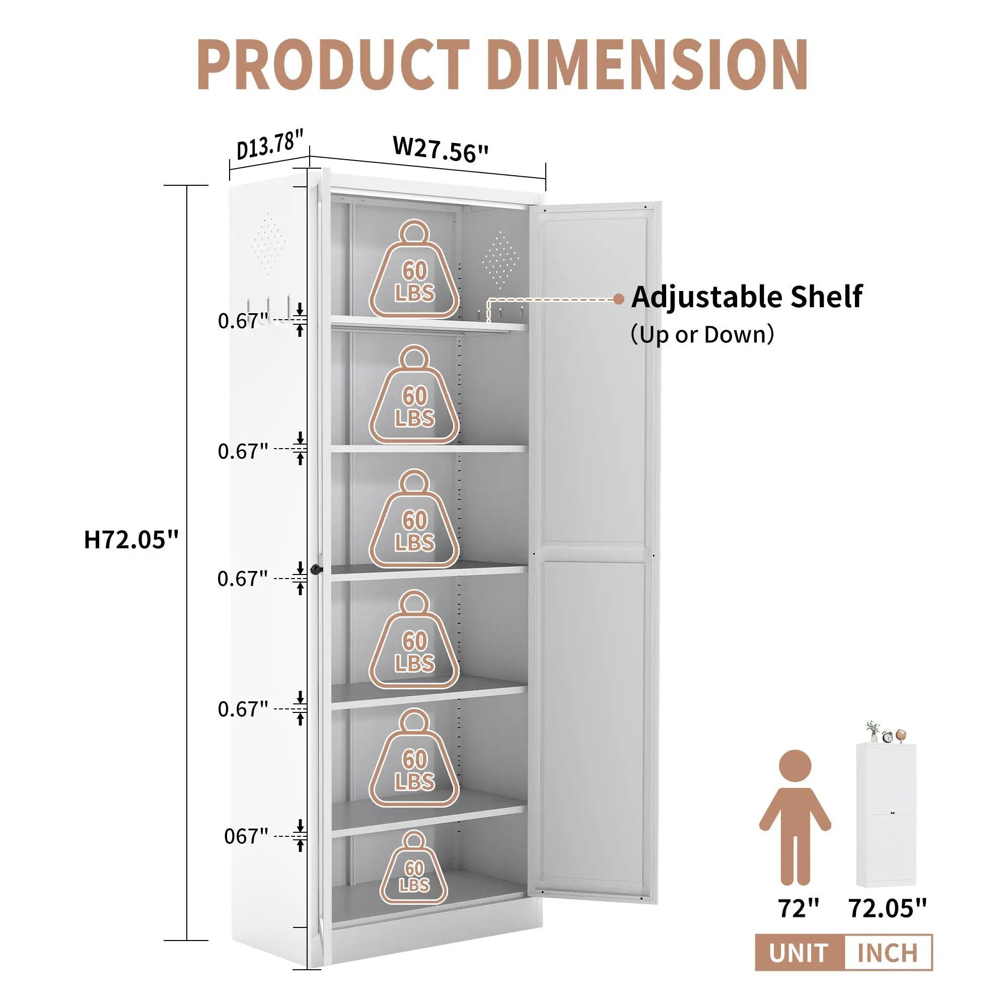 Kitchen Pantry Cabinet With Doors, Heavy-Duty Freestanding Storage Organizer With 5 Adjustable Shelves, Tool Free Assembly - White by Unique Piece Furniture