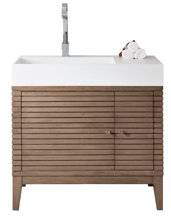 James Martin Linear 36" Single Bathroom Vanity, Whitewashed Walnut