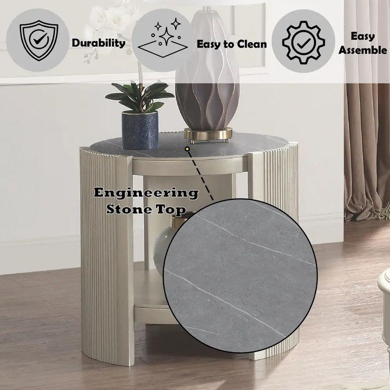 Kasa - End Table - Sintered Stone & Champagne by Unique Piece Furniture