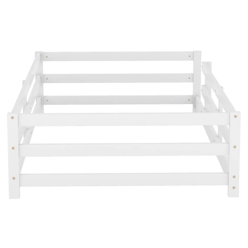 Twin Size Montessori Floor Bed With Fence - White by HouseOfZazla